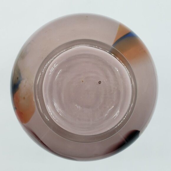 Satin Pink or Violet Multicoloured Swirls Spots Crimped Top Art Glass Vase - Picture 6 of 6
